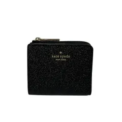 Kate spade(ケイトスペード) 2つ折り財布美品  - K4711 黒 L字ファスナー/パスケース付き/ラメ