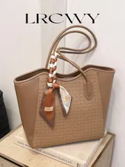 バッグ レディース トートバッグ 上品なトートバッグ、ショルダーバッグ、ファッショナブルなクロコダイル型押しチャーム、洗練されたスカーフ、ビジネスオフィス、大容量、コーヒーカラー