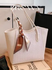 バッグ レディース トートバッグ 上品なトートバッグ、ショルダーバッグ、ファッショナブルなクロコダイル型押しチャーム、洗練されたスカーフ、ビジネスオフィス、大容量、コーヒーカラー