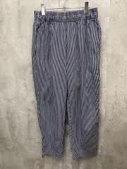美品 GU ジーユー 【完売品】 ユニセックス ウエストゴム ヒッコリー柄 ストライプ シェフ パンツ ワイドテーパード sizeL/白ｘ紺 ■◇ レディース