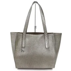 美品△HIROFU ヒロフ ヌーヴォラ レザー ロゴ金具 シュリンク加工 レザー トートバッグ ダークグレー イタリア製 レディース 保存袋付き