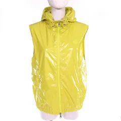 極美品△MONCLER モンクレール 2021年製 SETE GILET ロゴワッペン フーディー ナイロン ジレ ベスト 軽量 イエロー 1 正規品 レディース