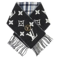 極美品△LOUIS VUITTON ルイヴィトン M76361 エシャルプ ミニ レイキャビック カシミヤ100％ LVサークルブローチ付き モノグラムパターン マフラー ノワール イタリア製 正規品 レディース