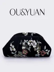 バッグ レディース クラッチバッグ スパンコール刺繍フローラルプリーツクラッチバッグ、ウィメンズブラックベルベットイブニングクラッチバッグ、ファッショナブルでグラマラスなイブニングバッグ、ホリデーパーティーや通勤に