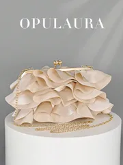 バッグ レディース ドレスバッグ 女性用エレガントでチャーミングなペタル パーティークラッチバッグ、フリル デザイン イブニングバッグ、ウェディング/バカンス/フォーマルパーティー/卒業式に適しています、チェーン付