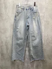BLACKUP ブラックアップ ダメージ加工 ワイド デニムパンツ 裾カットオフ y2k カジュアル sizeS/青 ■■ レディース