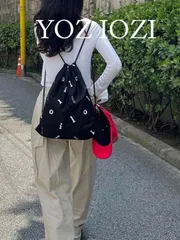 バッグ レディース バックパック 文字プリント ドローストリング ブラック 学生用バックパック、女子学生向けカジュアル軽量バックパック