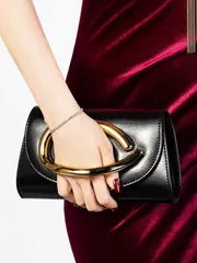 バッグ レディース ドレスバッグ 1個 ブラックパームプリントPU素材 レディースイブニングバッグ、ゴールドクラッチデコレーション付き、手持ち/キャリー/ショルダー/クロスボディ対応、結婚式/パーティー/プロム/バ