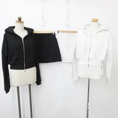 グレイル GRL セットアップ ルームウェア 部屋着 2枚セット パジャマ パーカー スカート 長袖 ジップアップ フード ミニ丈 インパンツ 裏起毛 ブラック ホワイト 黒 白 F