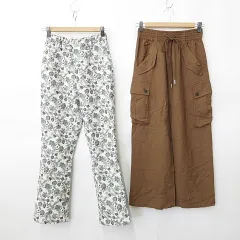 ジーナシス JEANASIS パンツ スカート 2枚セット ロング丈 フレア 花柄 白 緑 茶 ホワイト グリーン ブラウン S