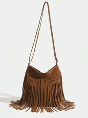 バッグ レディース ショルダーバッグ 1個 レディース ヴィンテージ タッセル バケットバッグ、リバーシブル タッセル ショルダーバッグ