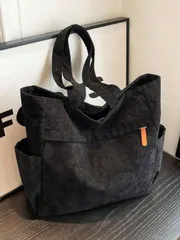 バッグ レディース トートバッグ シンプルな無地 多ポケット ショルダーバッグ コーデュロイ ホーボー トートバッグ レディース、カジュアル クロスボディバッグ 大容量 ハンドバッグ バケットバッグ、ショルダー サ