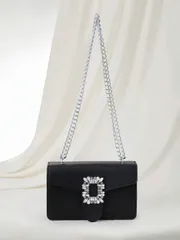 バッグ レディース ショルダーバッグ ラインストーン装飾クロスボディバッグ、ミニチェーンショルダーバッグ、女性用スパークリーハンドバッグ&スクエアポーチ クリスマスギフト