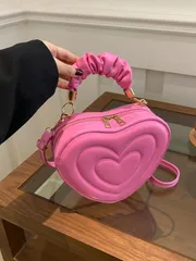 バッグ レディース ショルダーバッグ 新しいスタイリッシュなクリース シンプルなハート型 かわいい 無地 プリーツ ハンドバッグ、ショルダーバッグ、ショッピング用クロスボディバッグ