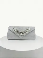 バッグ レディース ドレスバッグ 2026年新作 ミニマリスト シャイニー ラインストーン装飾 シェイプ エンベロープクラッチバッグ、シルバーカラー、イブニングパーティー、結婚式、ビジネス、誕生日、休日のイベントに