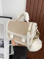 バッグ レディース ショルダーバッグ ベージュ ヴィンテージ ファーミニスクエアハンドバッグ、新作ファーバッグ、女性用新作ファーバッグ