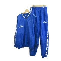 ディアドラ DIADORA セットアップ 上下 ピステ ウィンドブレーカー ナイロン 長袖 プルオーバー Vネック パンツ イージー サイドライン ロゴ プリント O 青 ブルー /XZ ■ECA004
