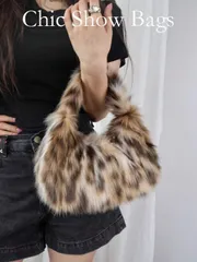 バッグ レディース ハンドルバッグ 2025年新作 秋冬 ヴィンテージ レオパード柄 フェイクファー ハンドバッグ、高級感のあるテクスチャー、シンプルでカジュアルな女性ファッション2Kスタイル マルチユース ハンド