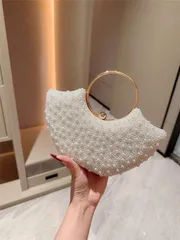 バッグ レディース ドレスバッグ 1個 パールデコレーション クラッチバッグ、エレガントな高級ウェディングハンドバッグ、貴婦人向け、チャイナドレスや正式な場面に適し、レディースの晩餐会装いに優雅な魅力を添えます