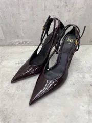 ZARA ザラ エナメルレザー調 スリングバック ハイヒール シューズ ポインテッドトゥ パンプス size36/バーガンディ ■◆ レディース