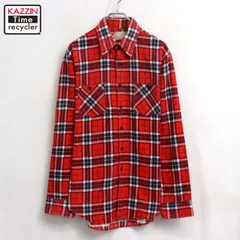 70s vintage チェック柄 プリントネル 襟芯 長袖シャツ メンズ Lサイズ相当
