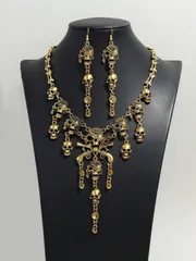 ジュエリー レディース セット 1セット パンク調レトロスカルネックレス&ピアス2個、ハロウィーンパーティー用大胆なジュエリーセット(女性用)