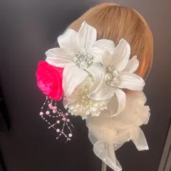 ha290 成人式 和装 髪飾り 振袖 結婚式 パールゆり　ホワイト　ピンク