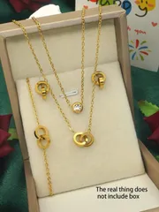 ジュエリー レディース セット ステンレス鋼 二重ループバックル仕様 二層ネックレス、ブレスレット、ピアスセット 4点 18Kゴールドメッキ 誕生日、母の日、バレンタイン、デートナイト、ダンスパーティー、結婚式、ボ