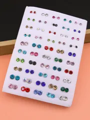 ジュエリー レディース イヤーアクセサリー セット  スタッドピアス 50ペアセット シンプル ランダム カラー付き 透明 サイズ調整可能