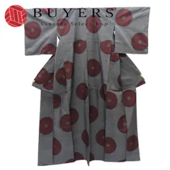 【中古】 紬 正絹 グレー系 えんじ 大島紬 モダン お洒落 和装 呉服 和服 きもの レディース 女性