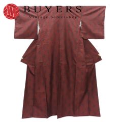 中古】 小紋 正絹 パープル あずき色 江戸小紋 紗綾型 和装 呉服 和服