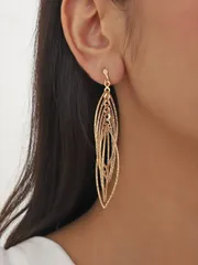 ジュエリー レディース イヤーアクセサリー 1 ペア中空多層菱形ロングメタルイヤークリップ