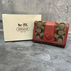 【COACH】箱付き コーチ シグネチャー柄三つ折り財布 三つ折り財布 キャンバス×レザー レディース ベージュ ブラウン レッド F35983 ロゴ入り 馬車ロゴ レザー切替 コンパクトウォレット ヴィンテージ F35983