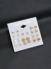 ジュエリー レディース イヤーアクセサリー セット  フェイクパールとラインストーンで飾られたスタッドピアス 12ペア
