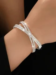 ジュエリー レディース ブレスレット 1個 レディースファッション クリスクロス ジルコニア装飾オープンバングル、エレガントで日常着用に適しています