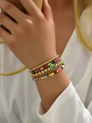 ジュエリー レディース ブレスレット セット 4個/セット 表情 パターン ビーズブレスレット