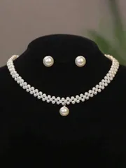 ジュエリー レディース セット 1セット ミニマリスト フェイクパール 編み込み ネックレス&ピアスジュエリーセット、ヴィンテージ エレガント スウィート ラグジュアリー ブティックデザイン、結婚式、パーティー、デ