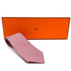 新品タグ 箱付 HERMES エルメス チェーン柄 シルク ネクタイ ピンク