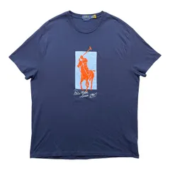 USA 古着 POLO RALPH LAUREN ポロラルフローレン ロゴ クルーネック Tシャツ プリント メンズXL ネイビー BA5338