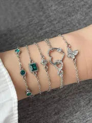 ジュエリー レディース ブレスレット セット 5個セット ラインストーン バタフライ&ハート デコレーション ブレスレット バレンタイン'