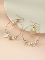 ジュエリー レディース イヤーアクセサリー  ボヘミアンスタイル 天然石 & ヒトデ ピアス 1ペア