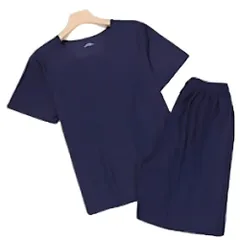 ルームウェア レディース 上下セット 半袖 パジャマ ショートパンツ セット 涼しい 薄手 軽量 リラックス 部屋着 ナイトウェア 夏用 シンプル 可愛い 無地 ゆったり ネイビー【cw-a-6516】