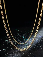 ジュエリー メンズ ネックレス ユニセックス パンクスタイル スムースチェーンネックレスセット2個入り、カジュアルストリートファッションアクセサリー