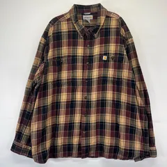 古着 カーハート Carhartt 長袖シャツ フランネル ボタンダウン ワンポイントロゴ 大きいサイズ 3XL  ブラウン系 チェック メンズ