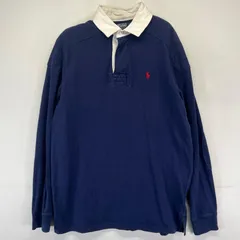 古着 ポロバイラルフローレン Polo by Ralph Lauren 長袖シャツ ワンポイントロゴ ラガーシャツ エルボーパッチ M  ネイビー系 メンズ
