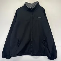 古着 コロンビア Columbia ジャケット フルジップ ワンポイントロゴ刺繍 ソフトシェル アウトドア 2XL  ブラック系 メンズ