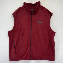 古着 コロンビア Columbia ベスト アウトドア フリースベスト ワンポイントロゴ フルジップ 2XL  レッド系 メンズ