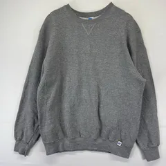 古着 ラッセル Russell スウェット 前Vガゼット 無地 プルオーバークルーネック ワンポイントロゴ XL  グレー系 メンズ