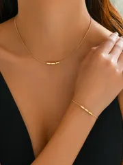 ジュエリー レディース セット 2 ピース/セットシンプル & 多用途スネークボーン チェーン オーバル ビーズ ネックレスとブレスレット