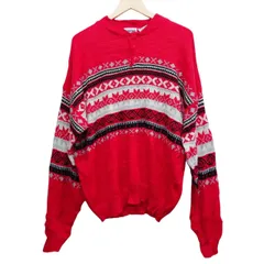 PURITAN ピューリタン ノルディック柄 ニット セーター XL 赤 レッド 総柄 フェアアイル ヘンリーネック ビッグサイズ ゆるだぼ オーバーサイズ ヴィンテージ アクリル 長袖 メンズ 古着 韓国製 レトロ 秋冬 古着男子 古着女子 派手柄
